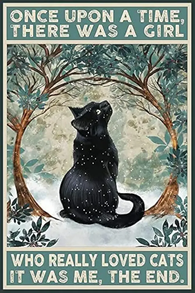 Charming Black Cat Sign - Aluminum Metal Wall Art Gift for Cat Lovers - "Once Upon a Time, There Was a Girl Who Really Loved Cats" Decor, 8 x 12 Inch (513)