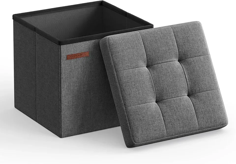 Small Folding Storage Ottoman, 11.8 x 11.8 x 11.8 in | Linen-Look Fabric, Storage Chest, Foot Rest Stool, Holds up to 286.6 lb, Slate Gray, Minota Collection ULSF028G01