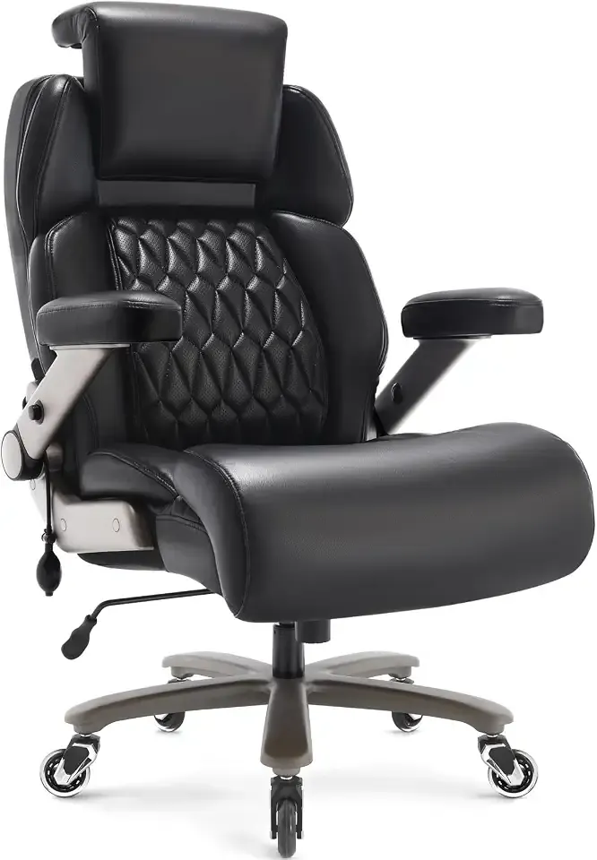 700LBS Big and Tall Office Chair for Back Pain, Ergonomic Home Office Desk Chair with Adjustable Headrest & Lumbar Support, 3D Flip-Up Armrest, PU Leather Executive Desk Chair for Home Office