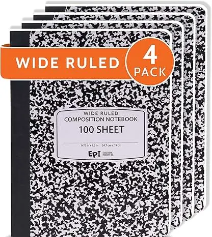 4 Pack - EPI Marble Hardcover Wide Ruled Composition Notebook | 200 Pages (100 Sheets), 9.75 x 7.5 in, Sturdy Sewn Binding | School, Office, Journaling, Notes 4 Pack - EPI Marble Hardcover Wide Ruled Composition Not…