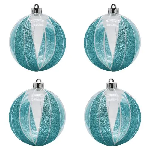 Enchanted Forest® 80mm Turquoise Clear & Glitter Geometric Shatterproof Ornaments - 4 Pack