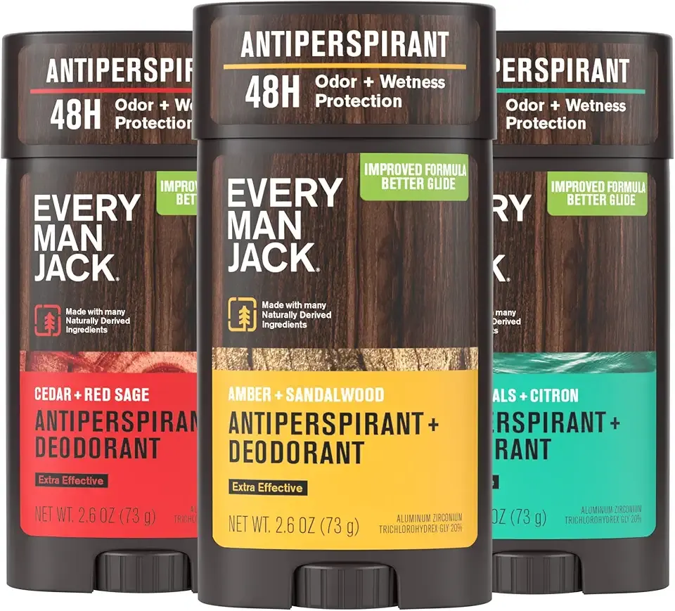 Every Man Jack Men’s Antiperspirant Deodorant Variety Pack – New & Improved Formula – Outdoor Inspired Scents - 48-Hour Odor & Sweat Defense– 2.6 oz (3 Pack)