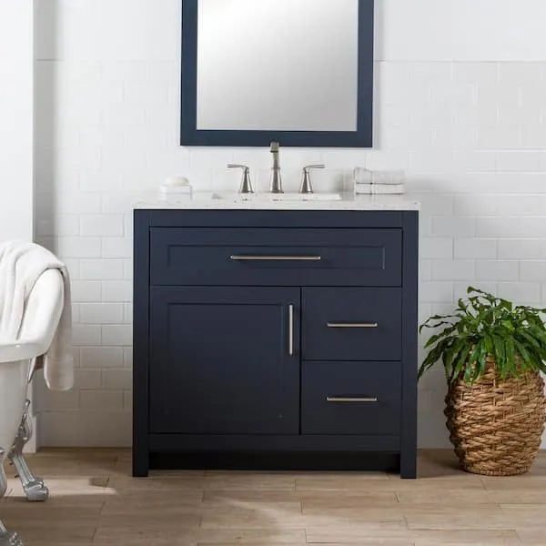 Home Decorators Collection Clady 37 in. Single Sink Deep Blue Bath Vanity with Silver Ash Cultured Marble Top (Assembled)