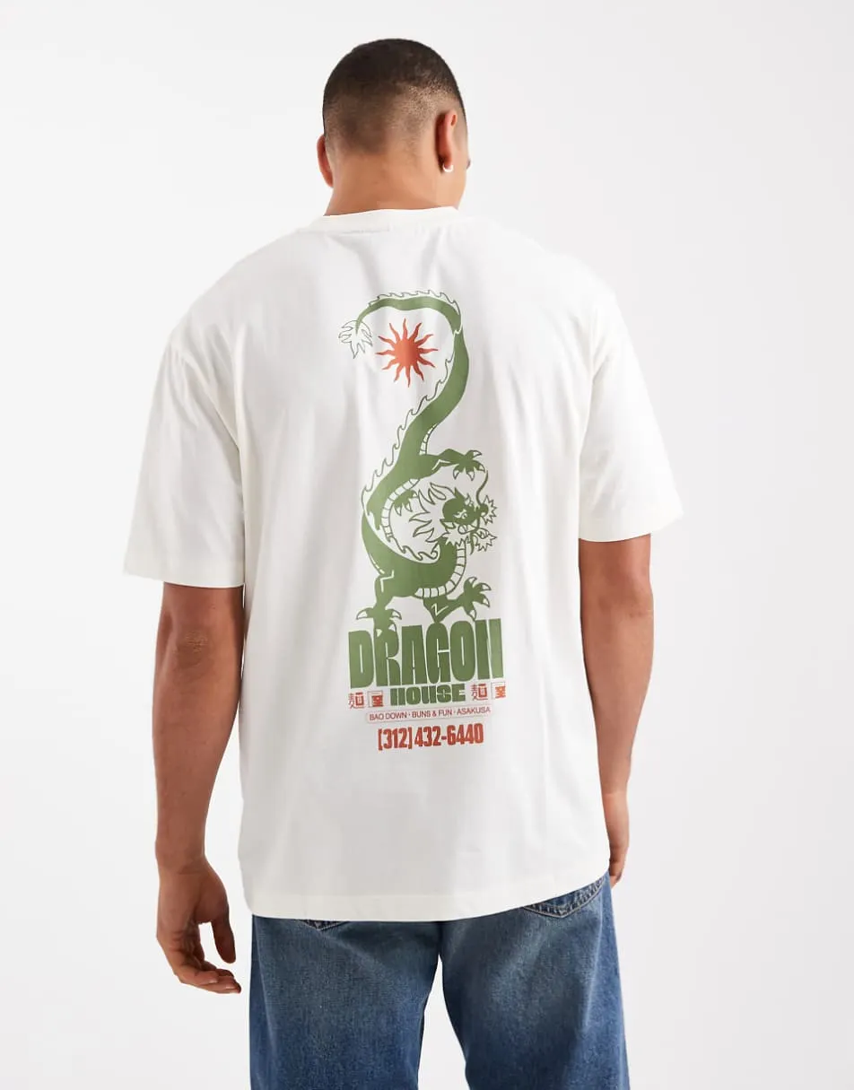 ASOS DESIGN relaxed t-shirt with dragon spine graphic in cream