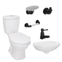 Combo de Baño Acuaplus Ultra Sin Pedestal Blanco Grifería Negra Corona