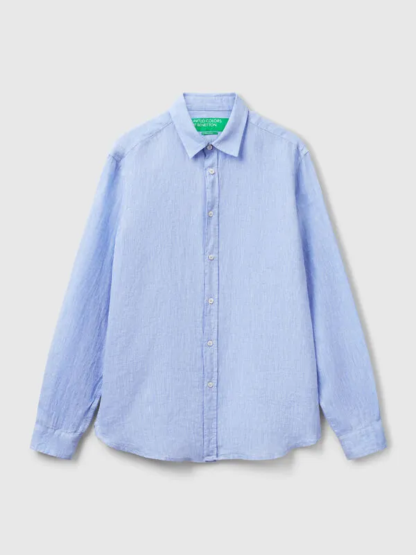 Light blue patterned shirt in pure linen