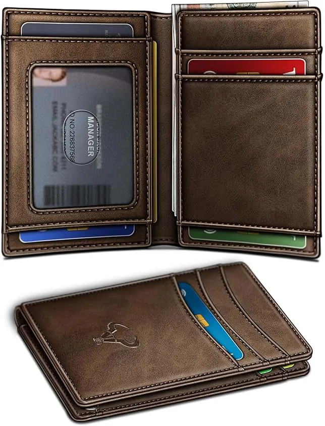 BULLIANT Slim Wallet For Men 12Cards,Easy Leather Wallet Card Holder Money Clip With Simplified Bill Folder&Magnetic Closure -RFID Blocking