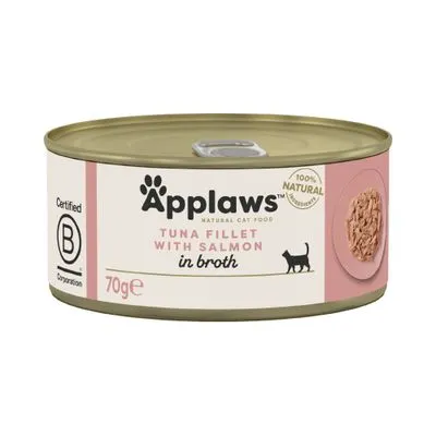 Boîtes Applaws pour chat : 4 x 70 g + 2 boîtes offertes ! filet de thon, saumon au bouillon