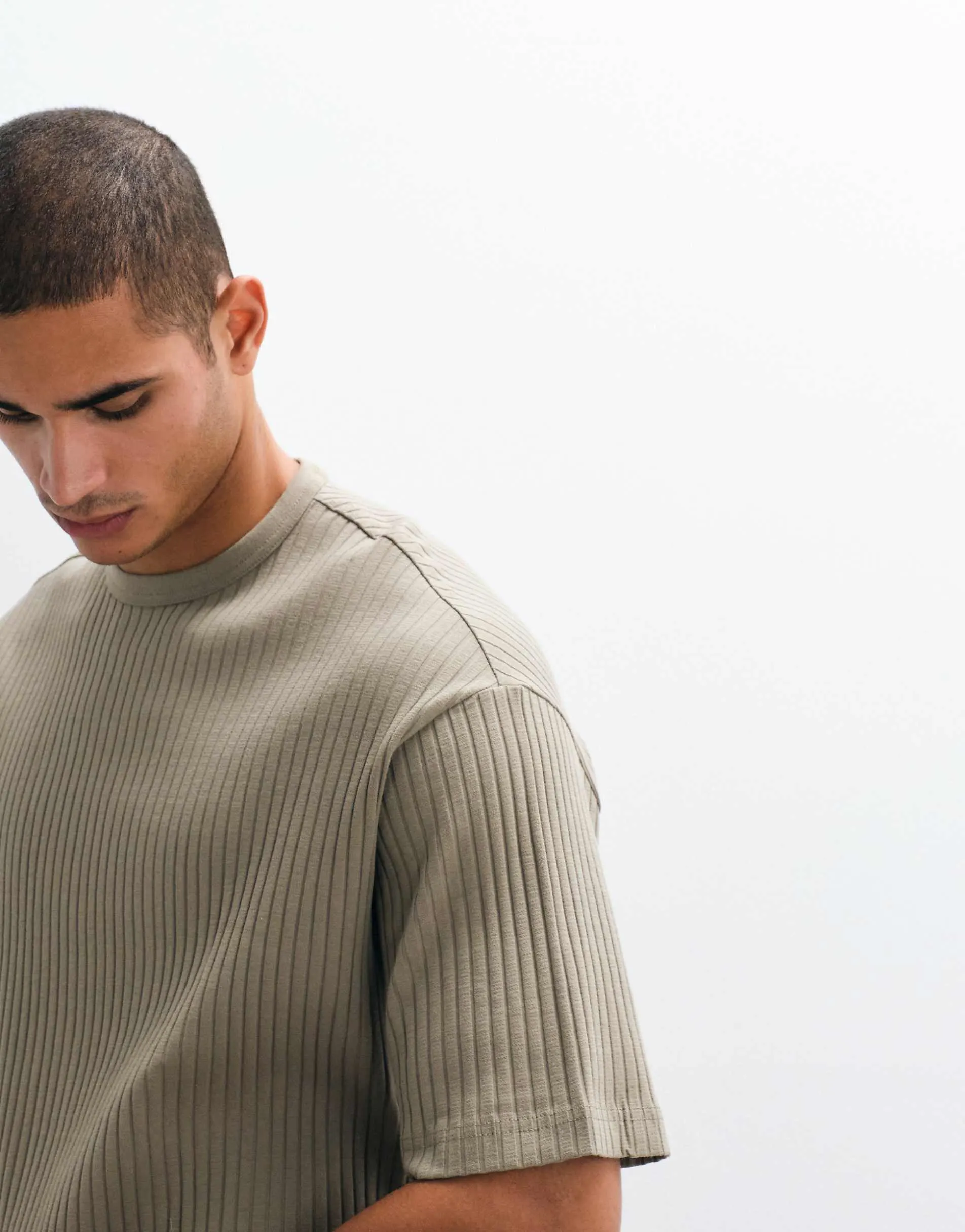 Selected ribbed t-shirt in khaki (part of a set)
