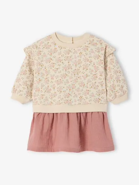 Robe bi-matière manches longues - vieux rose