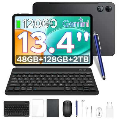 POCKAM P13 Tablet Android 16, 13 Zoll 120 Hz, 48(8+40)GB + 128GB/TF 2TB, 12000mAh, 5G WiFi, mit Stift/Maus/Tastatur, 13MP+8MP/Widevine L1/Gemini AI