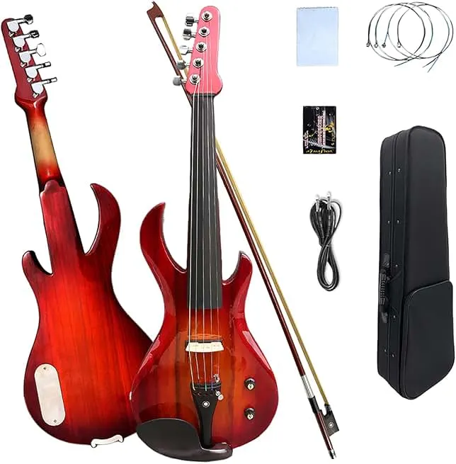 Vetimobato 16 Inch Electric Viola Set Full Size 5-String Solid Wood Practice Viola Kit with Ebony Fingerboard Include Hard Case Brazilwood Bow…
