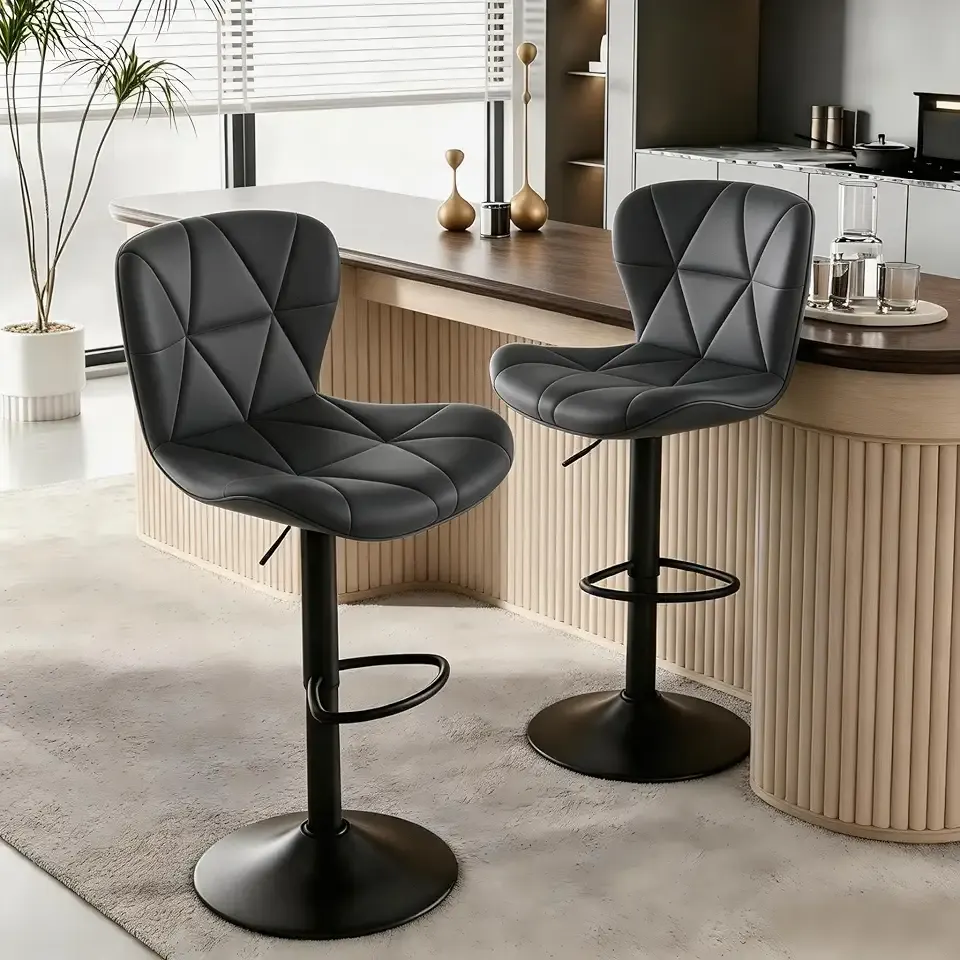 Bar Stools Set of 2, Faux Leather Upholstered Swivel Barstools, Seat Height 24.8"-33.46" Adjustable for Kitchen Island Black