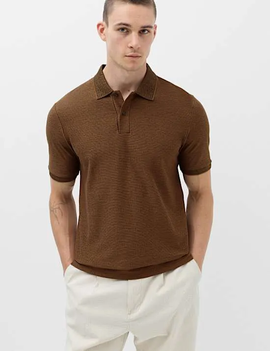 Gestreiftes Kurzarm-Poloshirt mit hohem Baumwollanteil