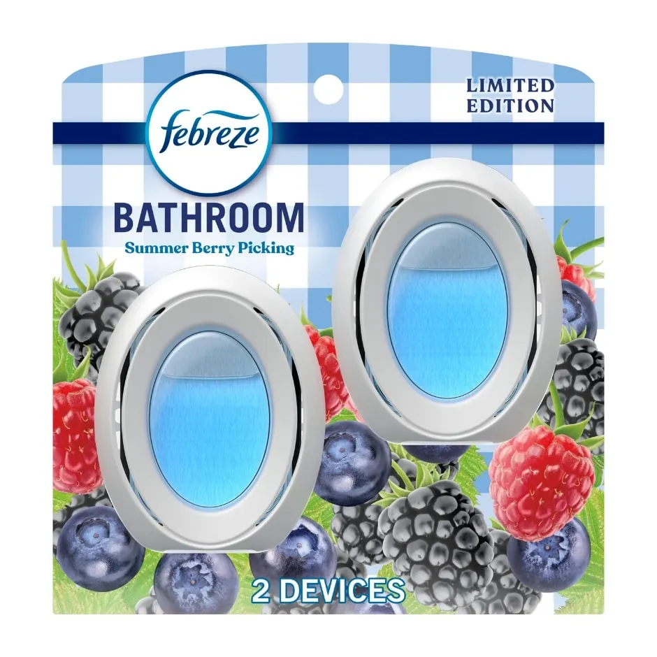 Febreze Bathroom Air Freshener, Odor-Fighting, Summer Berry Picking Scent, 2 Count