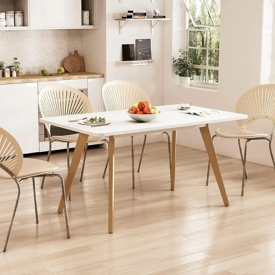 47.2" Dining Table for 4-6 Person - Rectangular Kitchen Table with Soild Wood Legs Mid Century Modern Table for Dinning Room, Kitchen, Living Room (White)