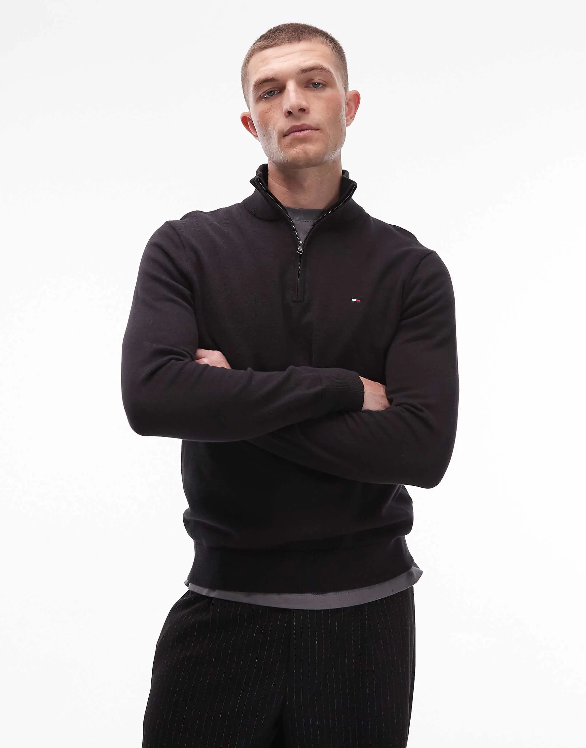 Tommy Hilfiger Essential Cotton half zip jumper in black