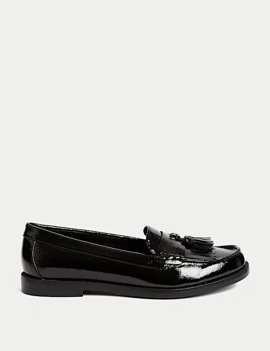 Patent Tassel Slip On Flat Loafers