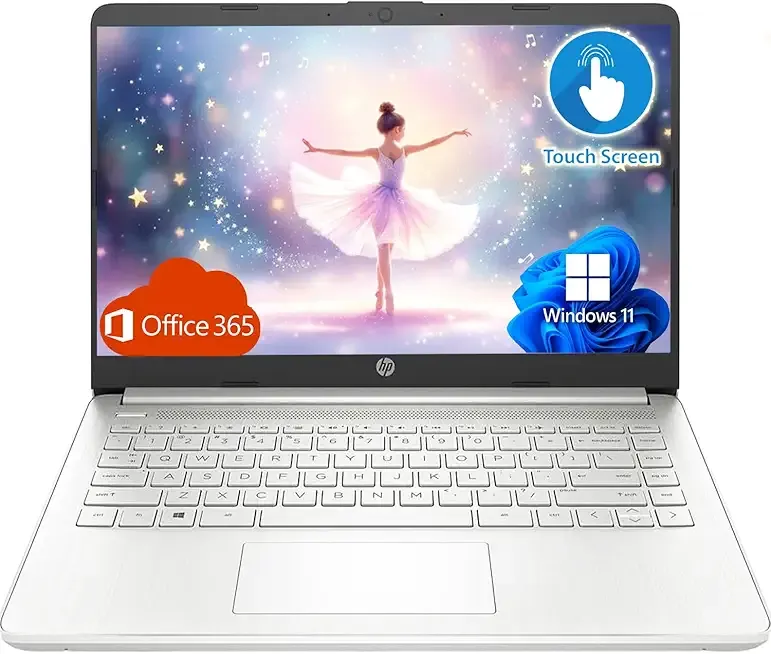 HP 14" Touchscreen Laptop, Microsoft Office 365 Included, Windows 11, 8GB RAM, 64GB eMMC, Wi-Fi, Bluetooth, HDMI, Webcam, Lightweight & Portable – Ideal for Students & Everyday Use