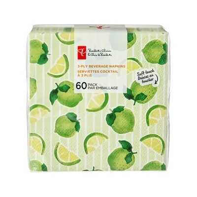 3 Ply Beverage Napkins 60 Pack - Limes