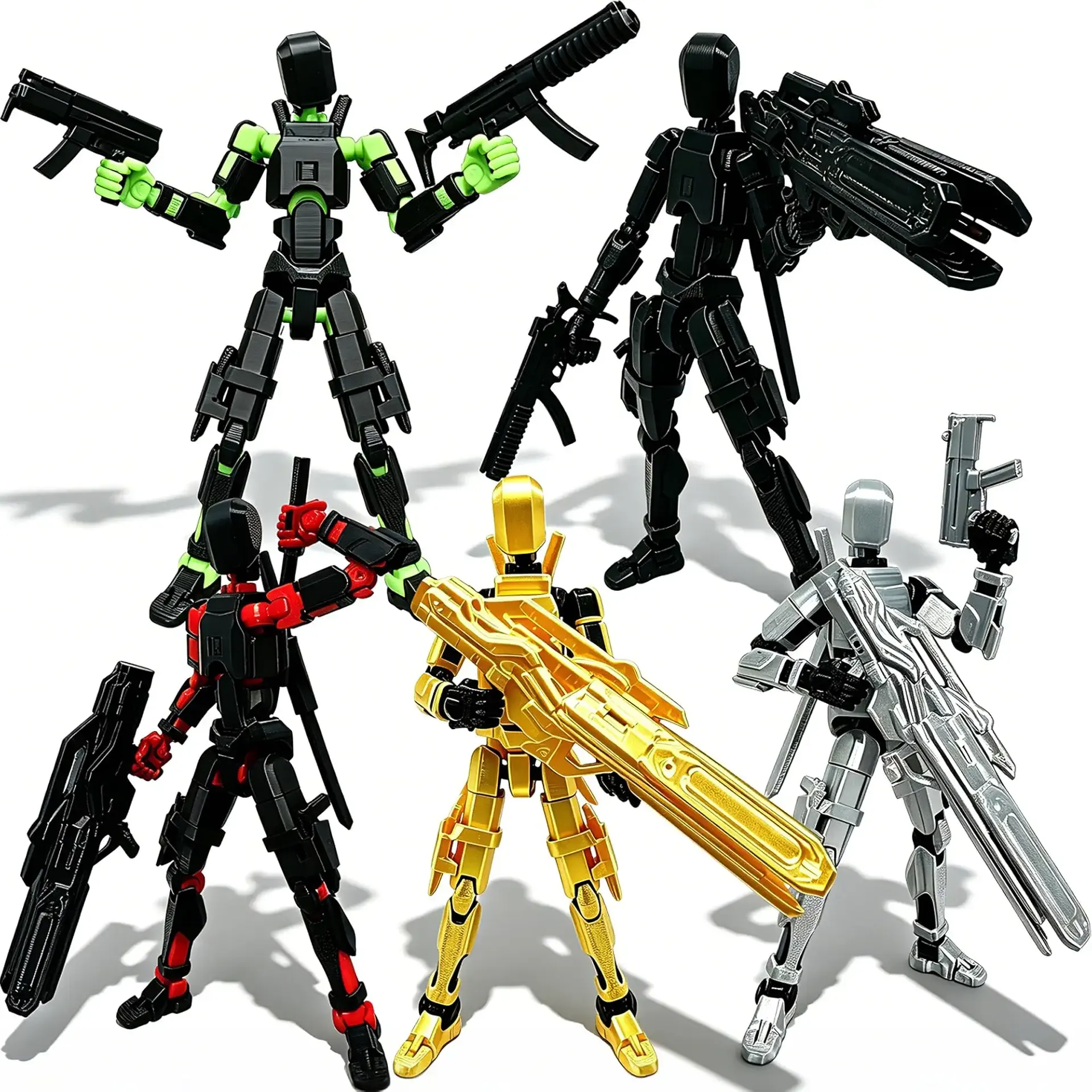 Dumwick T13 Action Figure Set,3D Printed Dummy Robot 13 Action Figures | Completed Assembly with 10 Weapons Set,Flexible Joints for Dynamic Posing,Desk Shelf Display Collectible Gifts