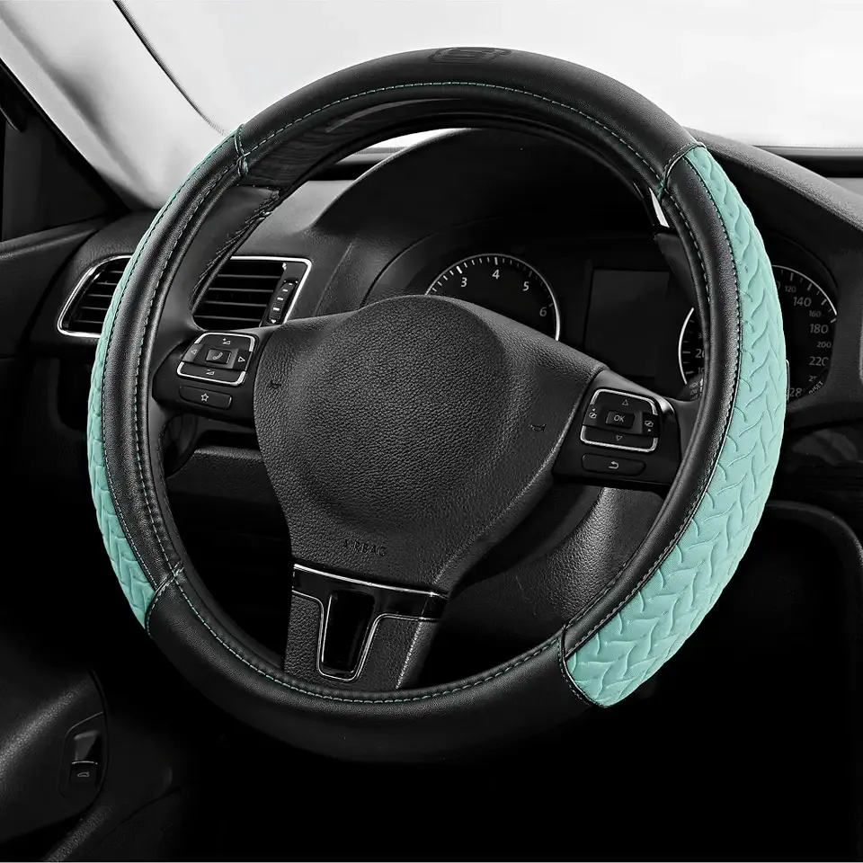 Skechers Steering Wheel Cover,Max Cushioning Leather Steering Wheel Cover Universal Fit 14" 1/2-15" Car Wheel Protector for Men Women Fit Suvs,Vans,Sedans,Car,Trucks,Mint