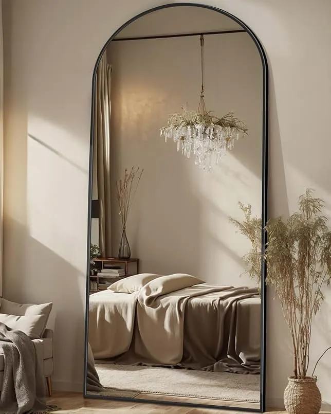 Antok Full Length Mirror, 71"x28" Floor Mirror, Arched Floor Standing Freestanding Arch Full Body Mirrors with Stand for Bedroom, Hanging Mounted for Living Room Cloakroom,Black