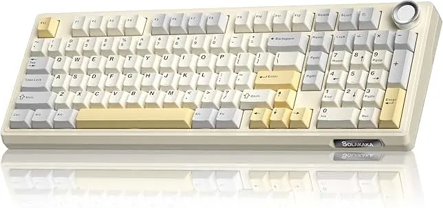 SOLAKAKA KI99 Pro 96% Wireless Gaming Keyboard, RGB Creamy Keyboardw with Knob, Hot-Swappable Pre-Lubed Switches, Gasket Structure Mechanical Keyboards (Beige-White, Non-Silent Version)