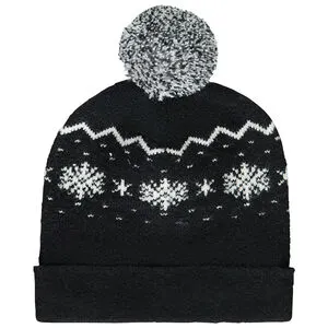 Bonnet fantaisie en tricot avec motifs flocon et pompon