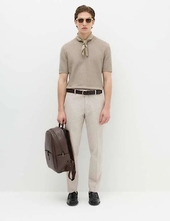 Tailored Fit Cotton Linen Striped Suit Trousers
