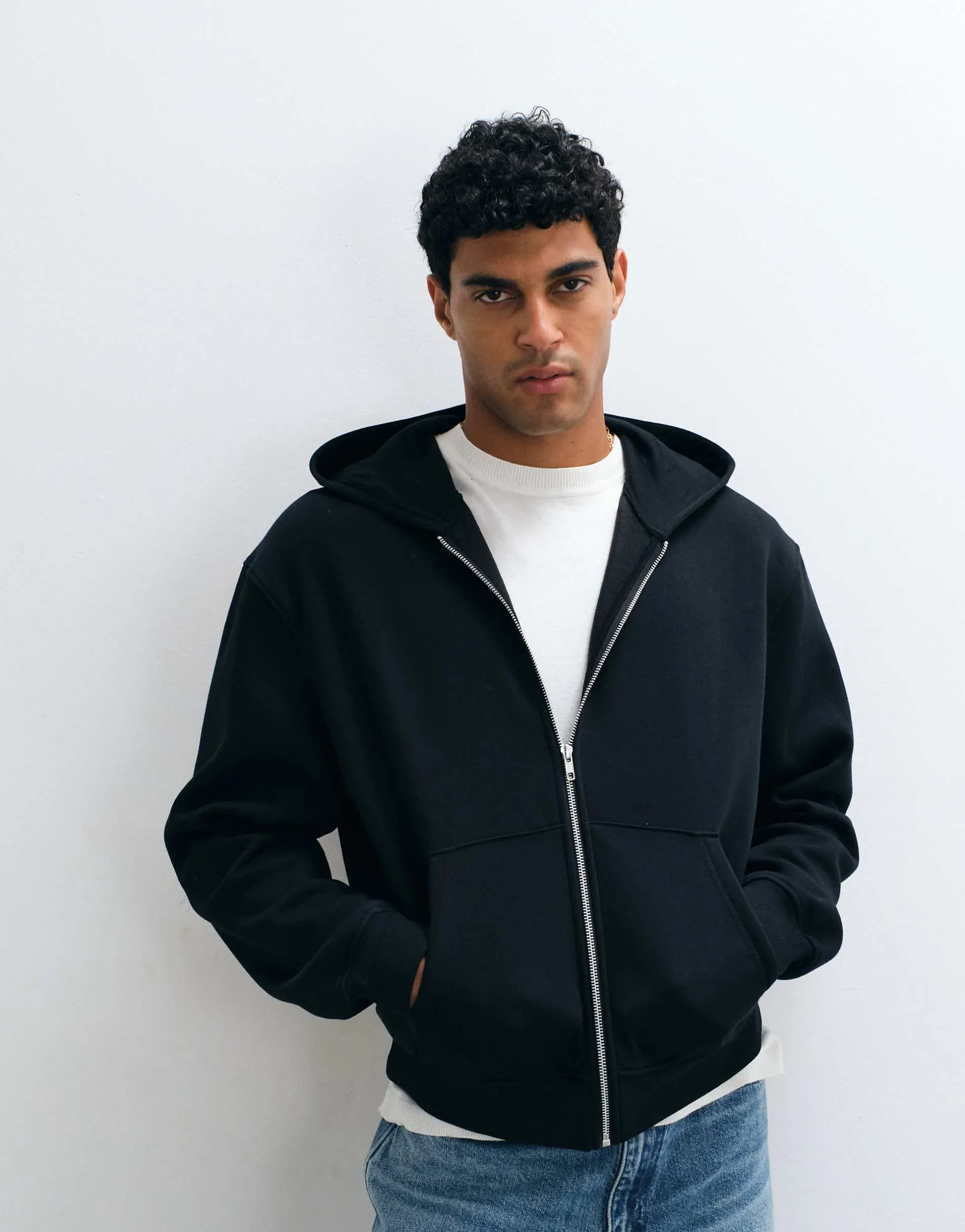 ASOS DESIGN essentials oversized boxy zip through hoodie in black