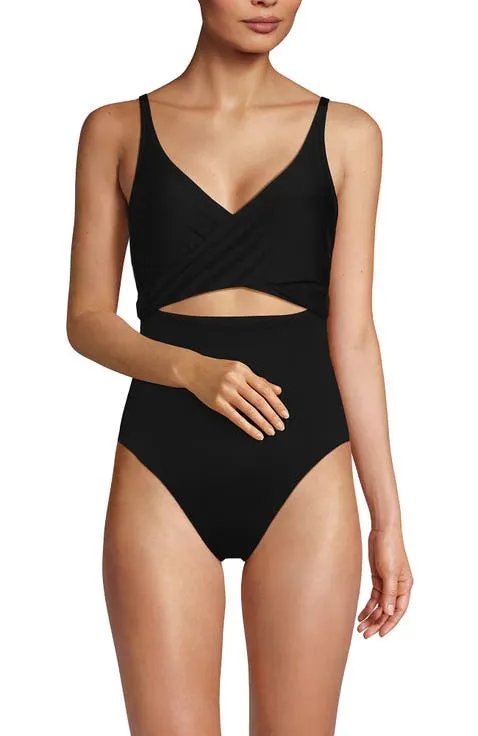 Lands' End Wrap Monokini High Leg One Piece Swimsuit