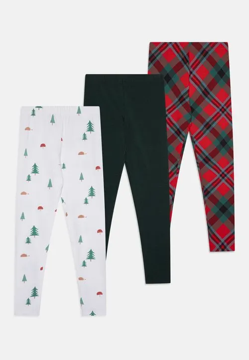 3 PACK - Leggings - red/beige/dark green