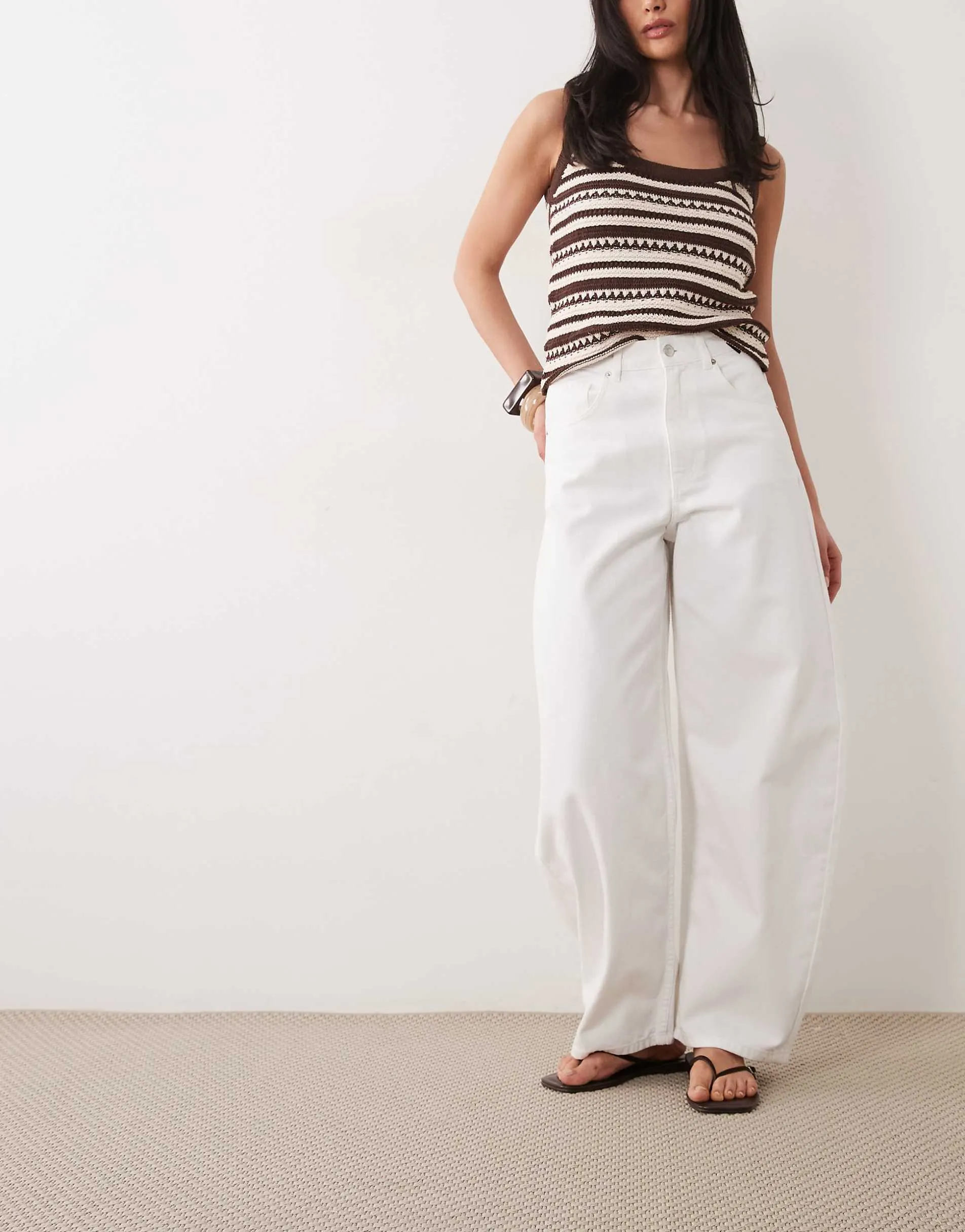 ASOS DESIGN high waisted barrel jean in white