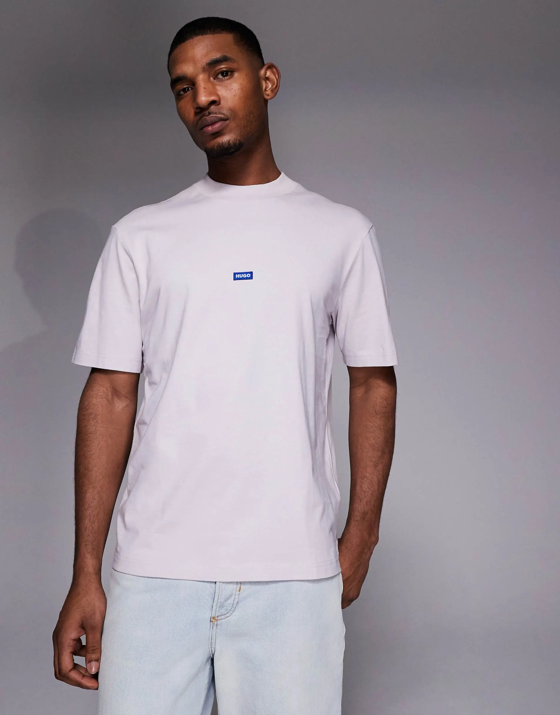 HUGO Blue cotton jersey with logo t-shirt in light purple