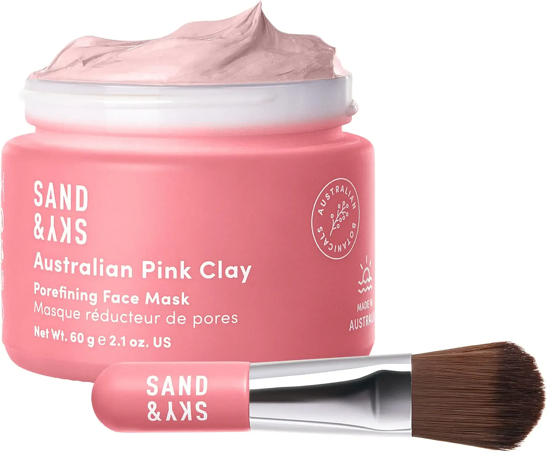 Sand & Sky Australian Pink Clay Detoxifying Face Mask with Vitamin C & Antioxidants - Pore Clearing Clay Mask for Blemish-Prone Skin, Fades Hyperpigmentation & Evens Tone