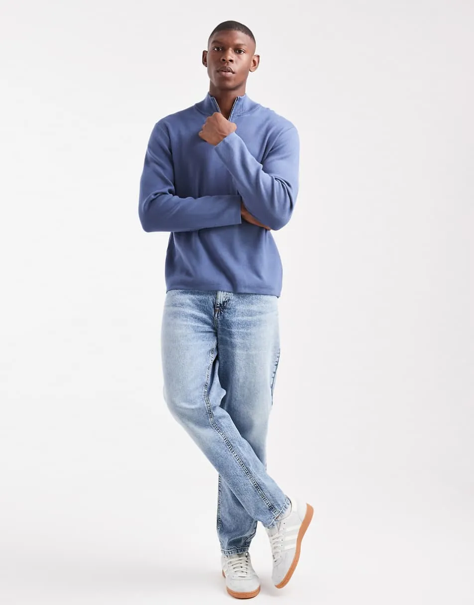 New Look 1/4 zip premium knit jumper in dark blue