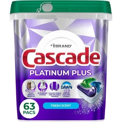 Platinum Plus Dishwasher Pods, Dishwasher Detergent, Dish Detergent Soap, Fresh, 63 Count