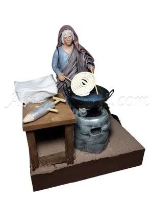 Grupo Arte Pesebre - Pastora Haciendo Churros con Movimiento, para figuras de 14 cm