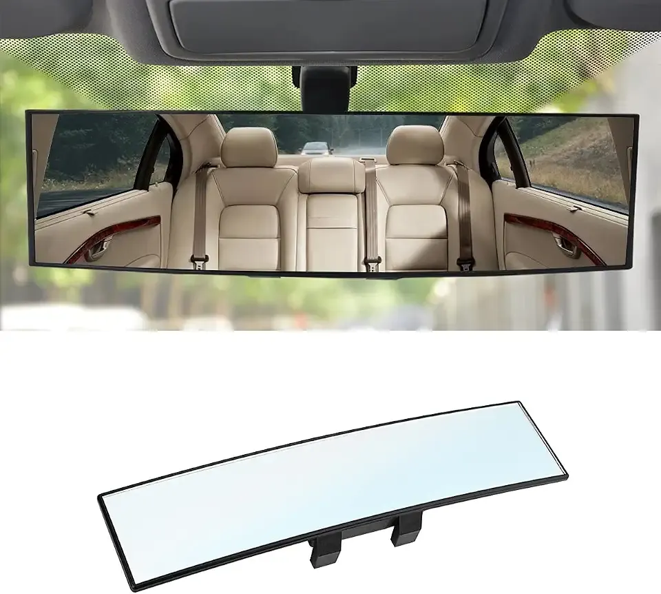 8sanlione 12 Inch Panoramic Car Rearview Mirror, White | clip-on installation, HD viewing surface, fits most cars, SUVs, and trucks, car interior accessories