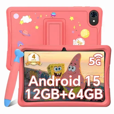 KOBONA-Tabwee K10 Kids 10.1" Rosa Tablet, Google Kids Space, 4+64GB ROM, Android 15 WiFi Tablet für Kind mit Kindgerechte Hülle und Stift, 5000mAh