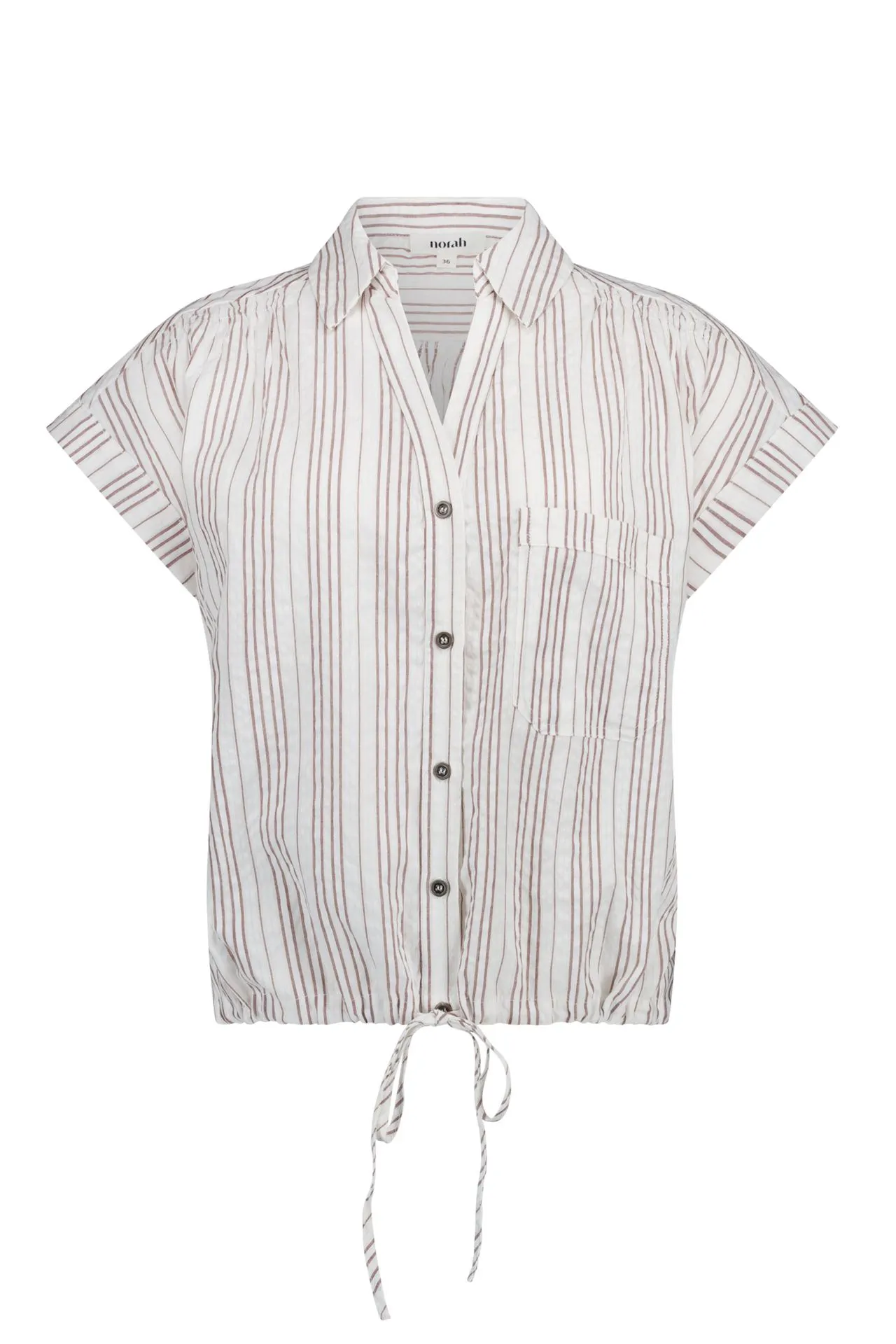 Ecru/bruin gestreepte blouse