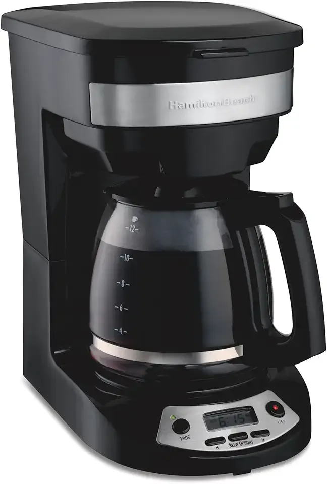 Hamilton Beach 12 Cup Programmable Drip Coffee Maker, Brew Options, Glass Carafe (46299), Black with Stainless Accents