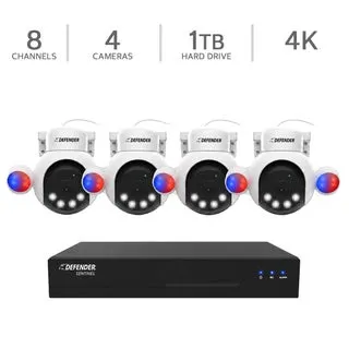 Defender AI POWERED Sentinel 4K Wired 8 Channel NVR Security System with 4 PTZ Cameras
