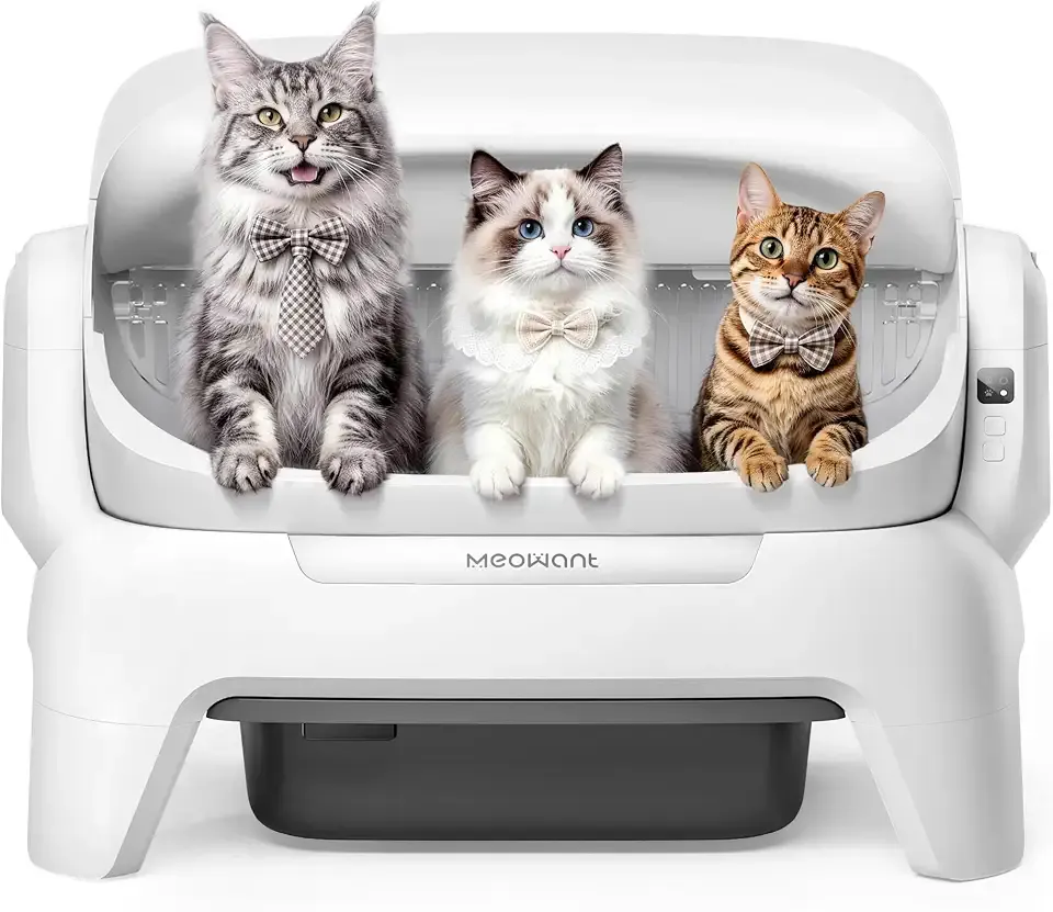Meowant Extra Large Automatic Litter Box Infrared Scanning and Anti-Pinch | Self Cleaning Litter Box for Multiple Cats, Open Top Design with APP Control, 12L Waste Bin, Odor Free, XXXL Space