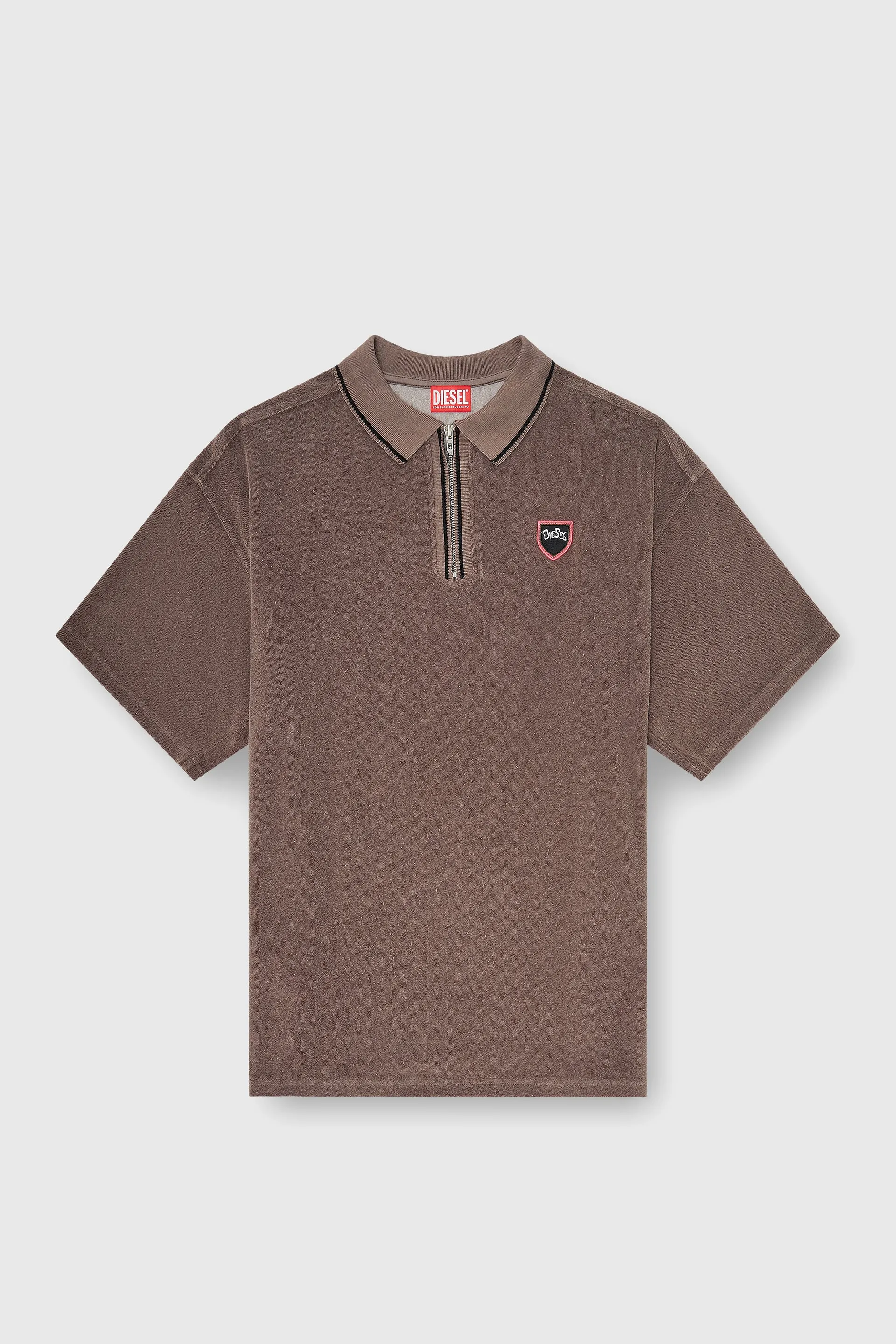 Chenille polo shirt with shield patch