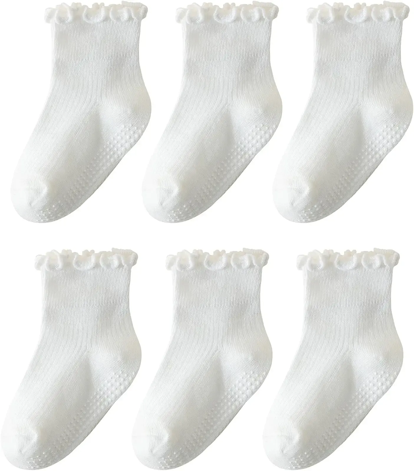 ANYANIME 6 Pairs Toddler Ruffle Socks for Girls Baby Grip Socks Non Slip Socks Cute Grippy Frilly