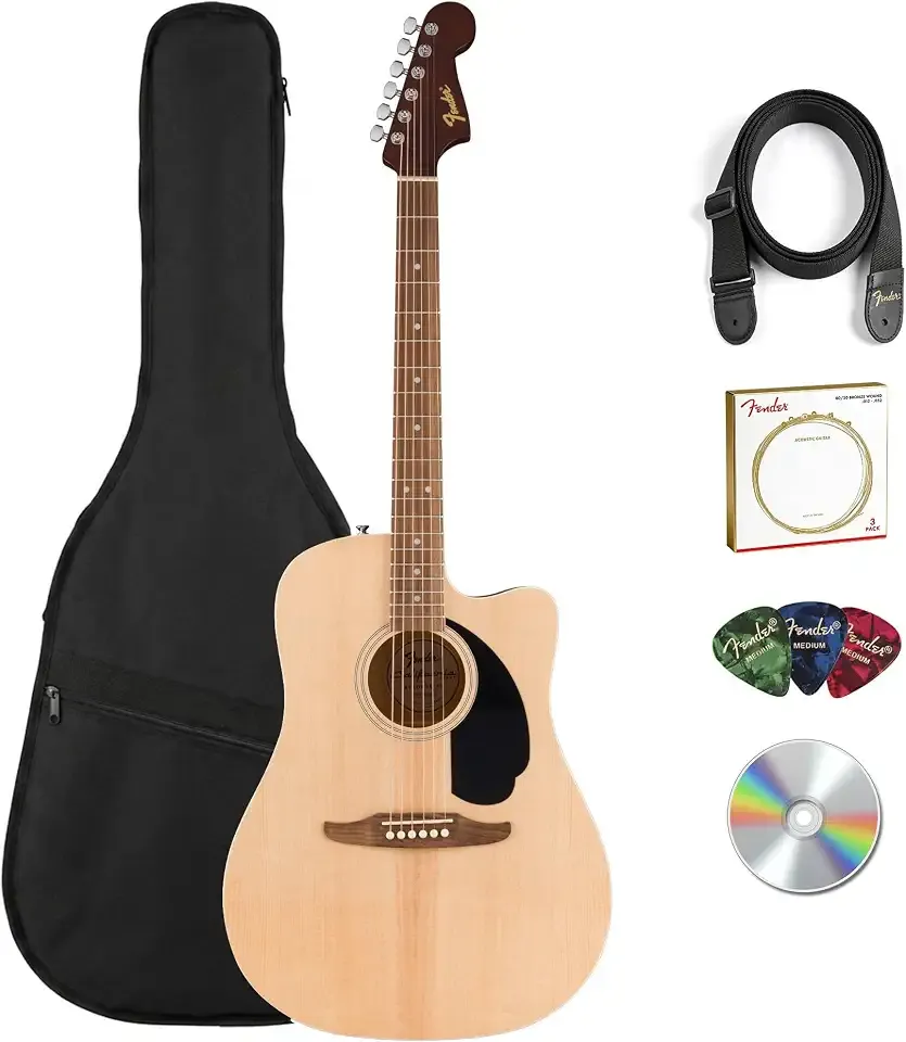Fender California Redondo CE Acoustic-Electric Guitar - Natural Bundle with Gig Bag, Strap, Strings, Picks, and Austin Bazaar Instructional Video