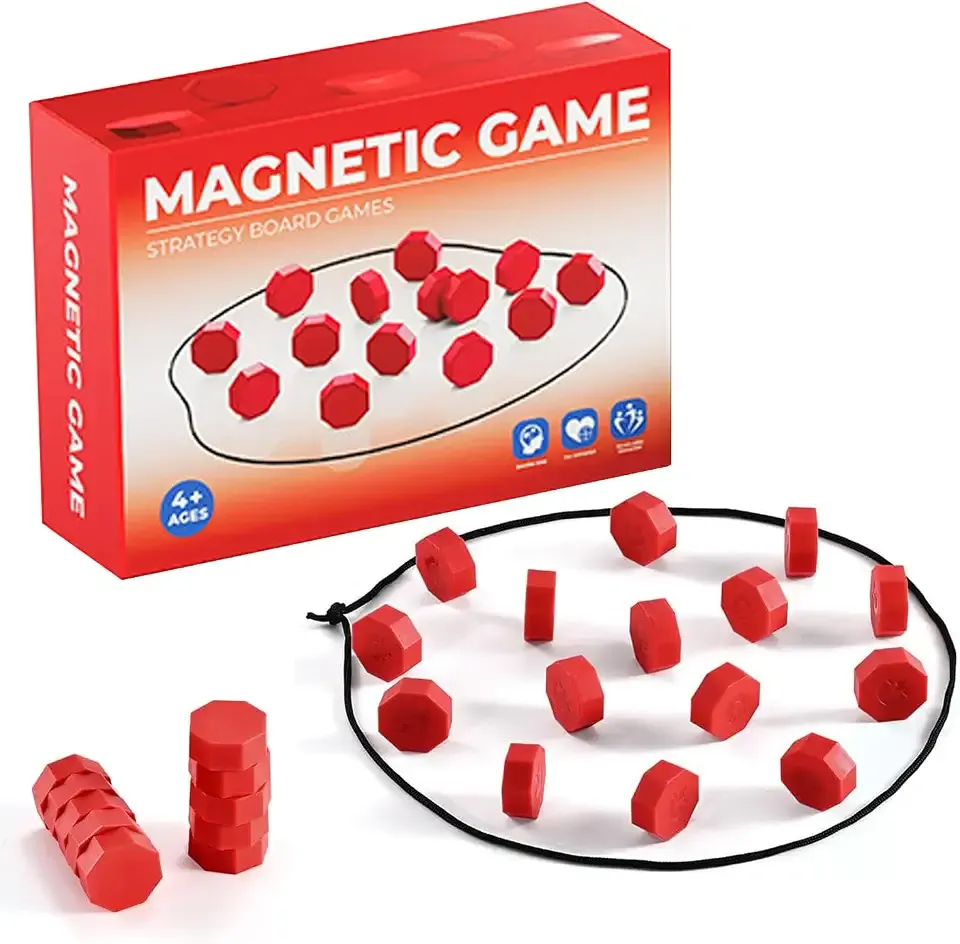 Magnetic Chess Game, Multiplayer Battle Board Games,Tabletop Strategy Game with String, for Family & Party & Travel & Camping, Puzzle Strategy Games（Red）
