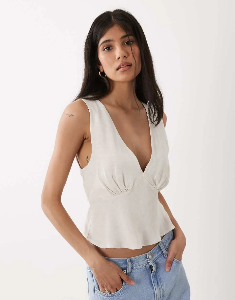 ASOS DESIGN linen blend halter top in natural